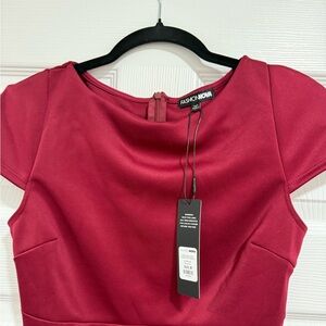 Red Short Sleeve Midi Dress